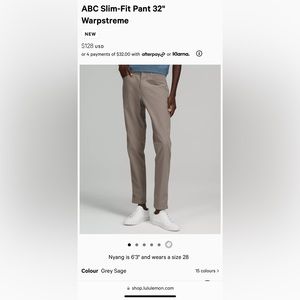 ABC Slim-Fit Pant 32" Warpstreme Grey Sage 31” Waist